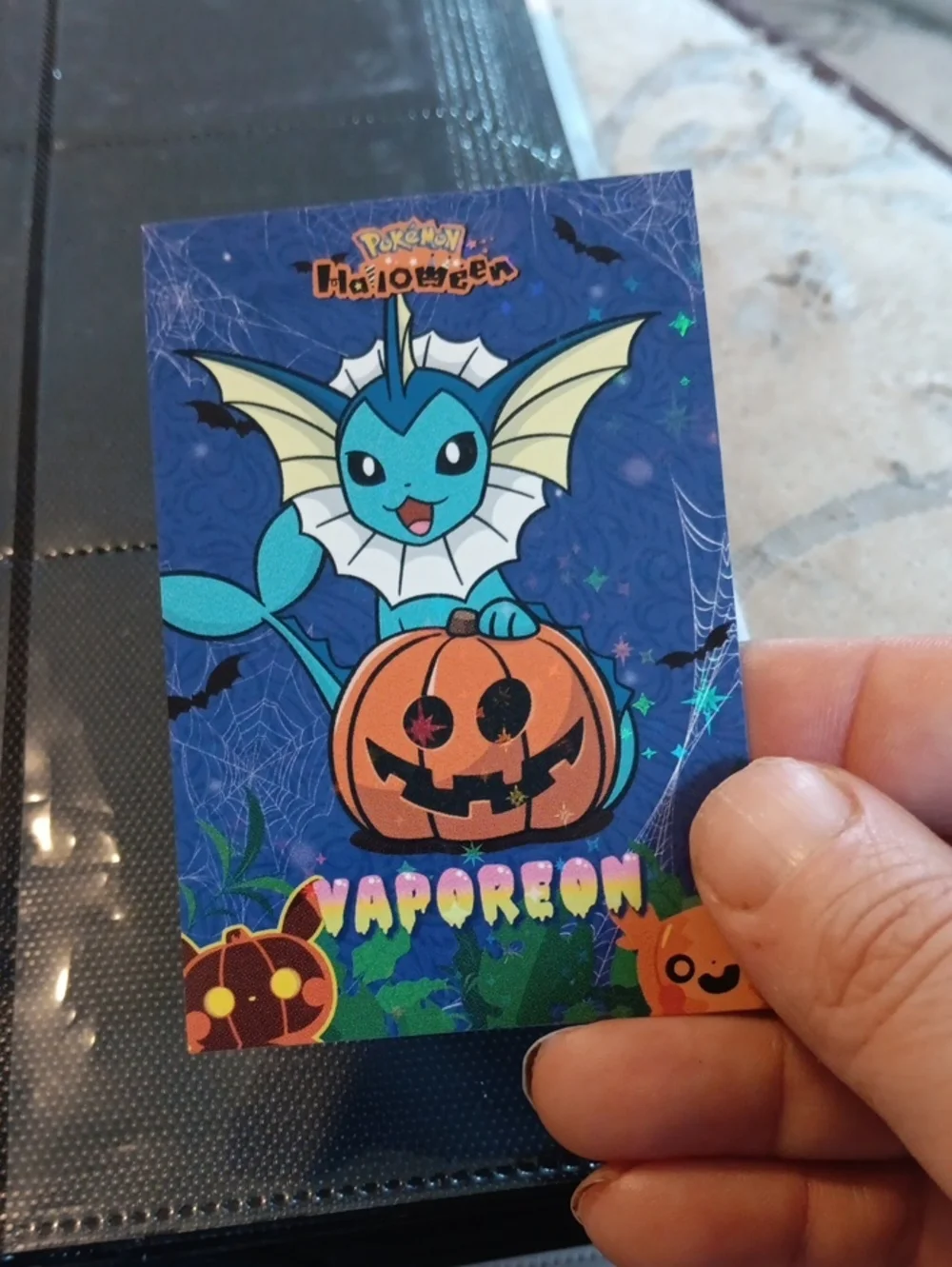 Pokemon Vaporeon Halloween Card - Blue, Orange, White, Black